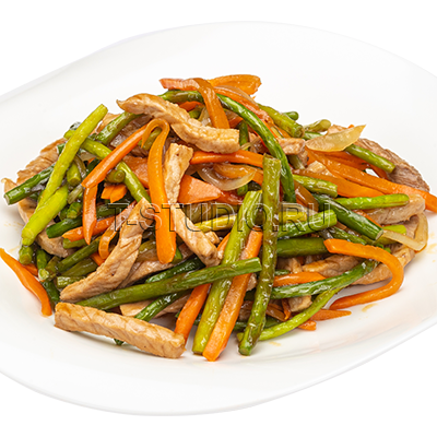 Стрелки чеснока со свининой